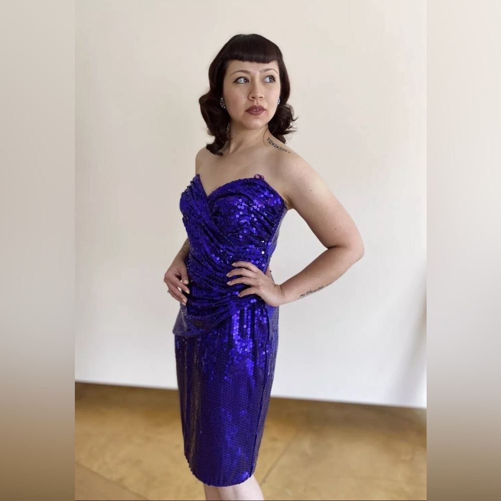 Vintage Tadaski Purple Sequin Hourglass Cocktail Dress